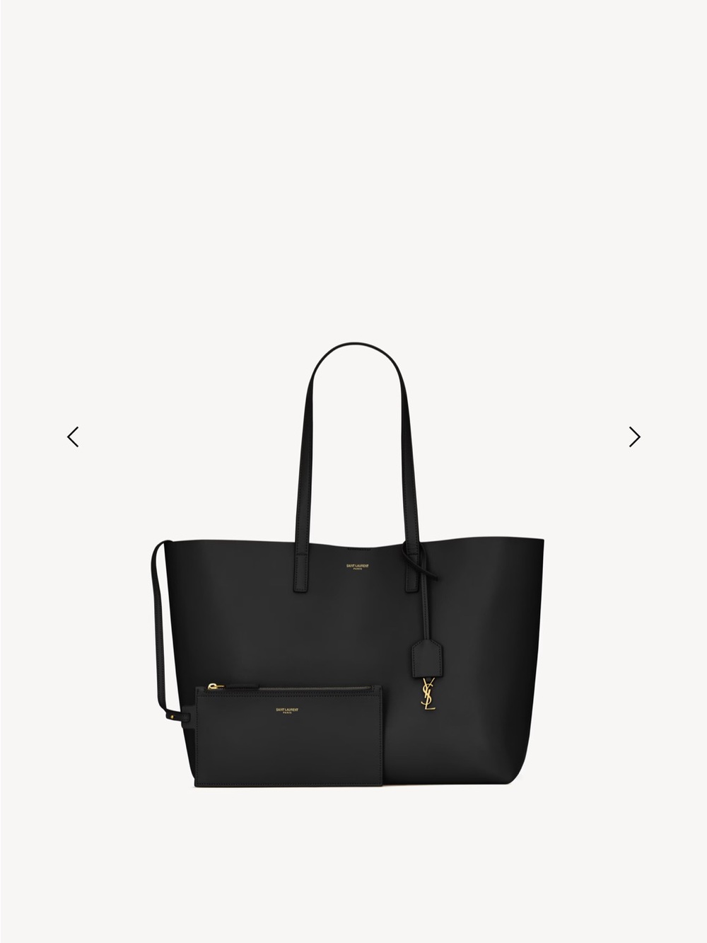 Saint Laurent Black Leather Tote with Detachable Pouch and Gold Hardware